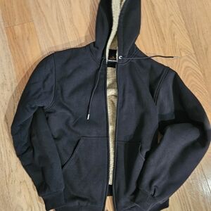 Men's Black Zip-Up Hoodie with Cream Sherpa Lining
